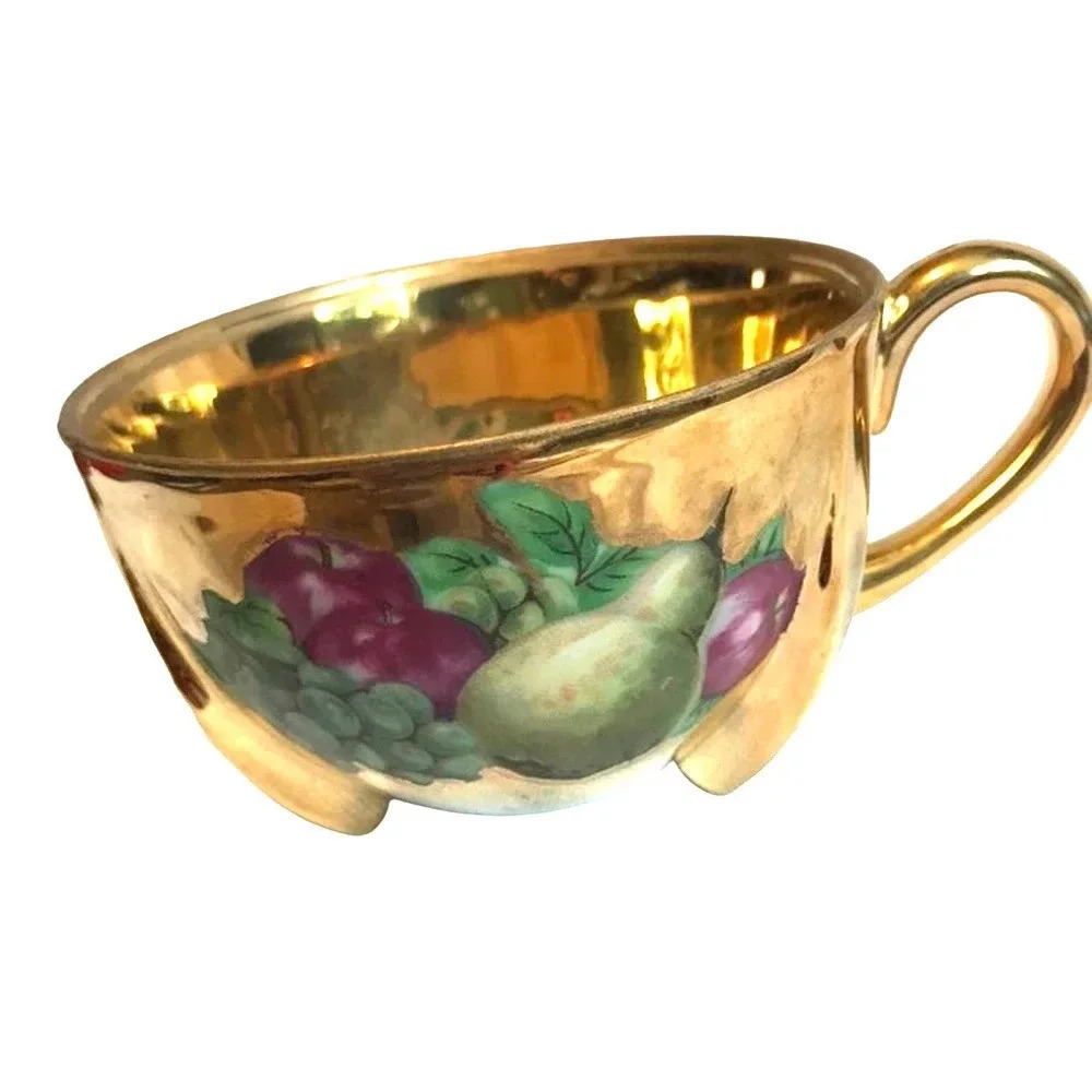 Vintage Made in Japan Hand Fruity Painting Teacup No Plate Golden Art Decor